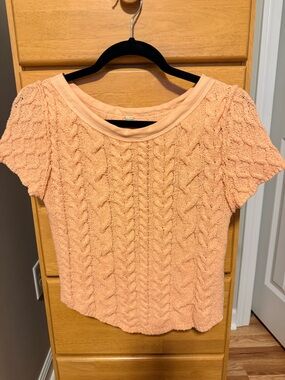 Free People Peach Cable Knit Short Sleeve Tee